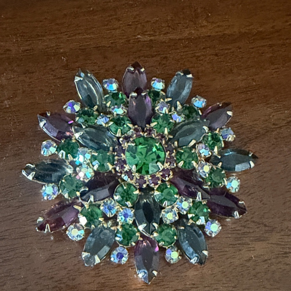 Vintage-Inspired Green and Purple Brooch
